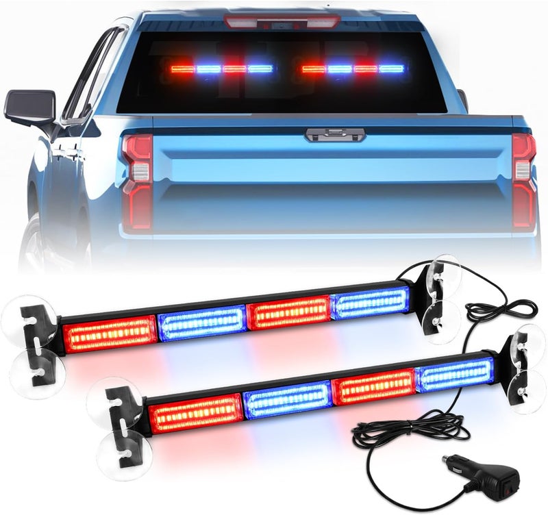 LRTER 2x17.7 Traffic Advisor Light Bar Emergency Warning Flashing Safety Interior Windshield Strobe Lights for Construction Vehicles Snow plow Trucks Firefighter Lights, Red/Blue - Image 1